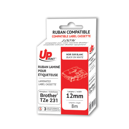 UPrint BR231 NOIR SUR BLANC CASSETTE DE RUBAN POUR ETIQUETEUSE COMPATIBLE  AVEC BROTHER TZe 231 - Lama France