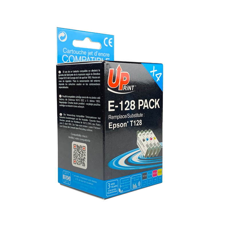 UPrint E-128 BK/C/M/Y PACK 4 CARTOUCHES COMPATIBLES AVEC EPSON T128