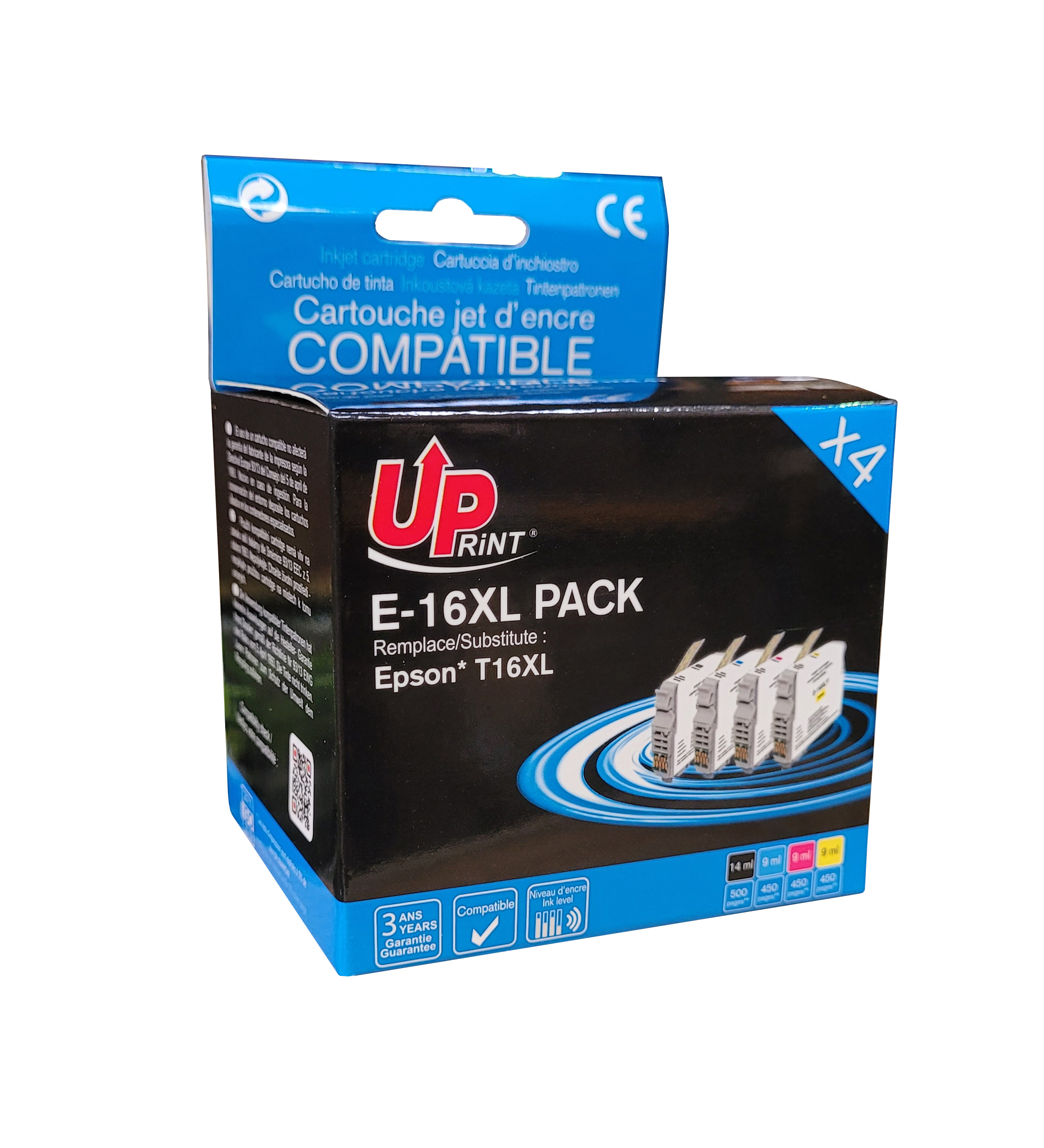 UPrint E-16XL BK/C/M/Y PACK 4 CARTOUCHES COMPATIBLES AVEC EPSON T16XL